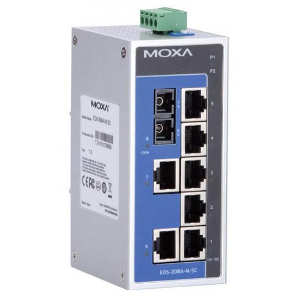 Switch: 7 x 10/100BaseT(X), 1 x 100BaseFX multi-mode SC, -40 kuni 75°C, mittemanageeritav DIN