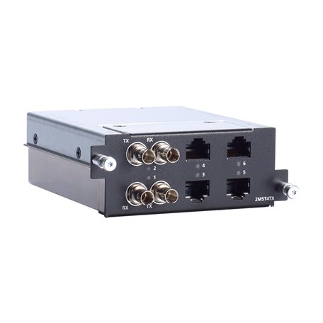 Fast Ethernet module with 2 multi-mode 100BaseFX ports with ST connectors, 4 10/100BaseT(X) ports