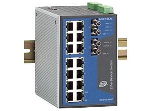 Managed Ethernet switch with 14 10/100BaseT(X) ports, and 2 100BaseFX multi-mode ports with ST connectors, 0 to 60°C