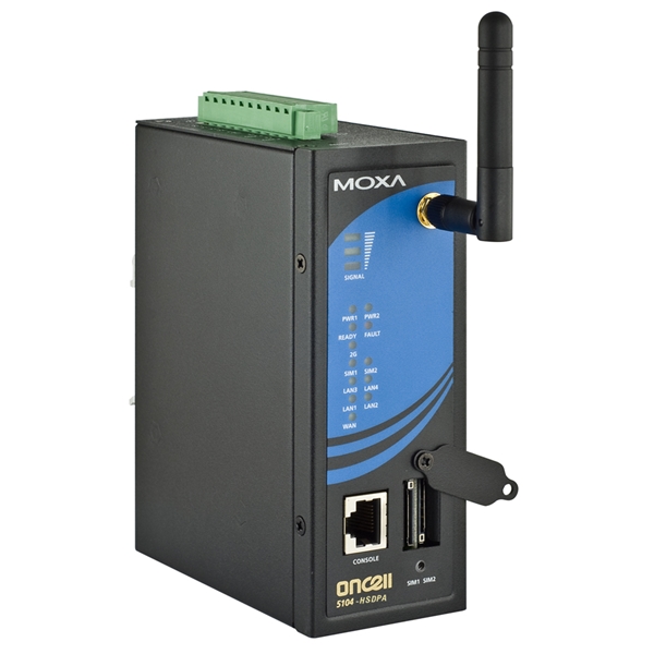 [OnCell 5104-HSPA] 4-port 10/100M Ethernet to GSM/GPRS/EDGE/UMTS/HSPA+ cellular router, IA design, -30 to 55°C operating temperature