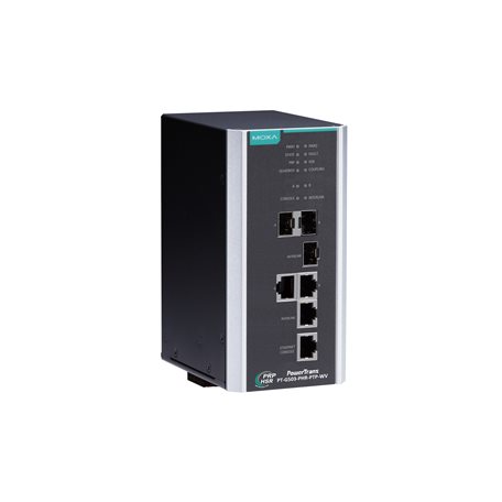 IEC 61850-3 switch: 3x 10/100/1000BaseT(X) ports või 100/1000BaseT(x) SFP, 1x 10/100/1000BaseT(X),  isolated dual power supply(88 to 300 VDC or 85 to 264 VAC),  -40 kuni 85°C