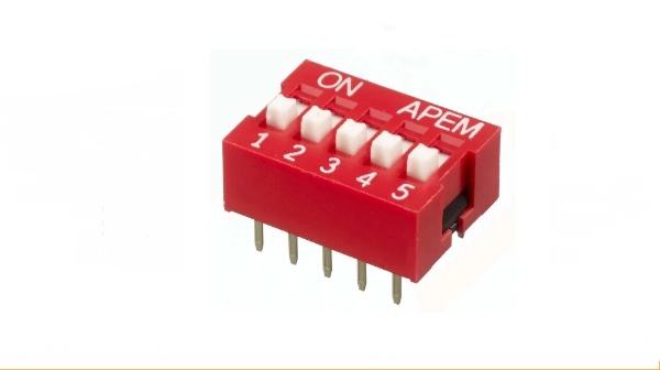 DIP Switch, 5-way, slide, through hole, SPST-NO, 24VDC, 25mA
