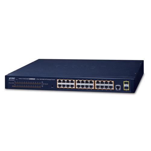 [GS-4210-24P2S] Switch: 24 x 10/100/1000Mbps PoE+, 2 x SFP, 1 x RJ-45 console, Layer 2/4, räkitav