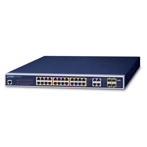 [GS-4210-24P4C] Switch: 24 x 10/100/1000Mbps PoE+, 4 x TP/SFP Combo, 1 x RJ-45 console, Layer 2/4, räkitav