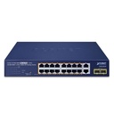 Switch: 16 x 10/100/1000Mbps PoE+, 2 x 10/100/1000T, 2x SFP, 185W PoE Budget, Standard/VLAN/Extend mode