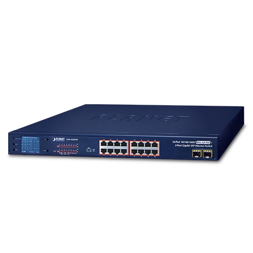 [GSW-1820VHP] 16-Port 10/100/1000T 802.3at PoE + 2-Port Gigabit SFP Ethernet Switch with LCD PoE Monitor