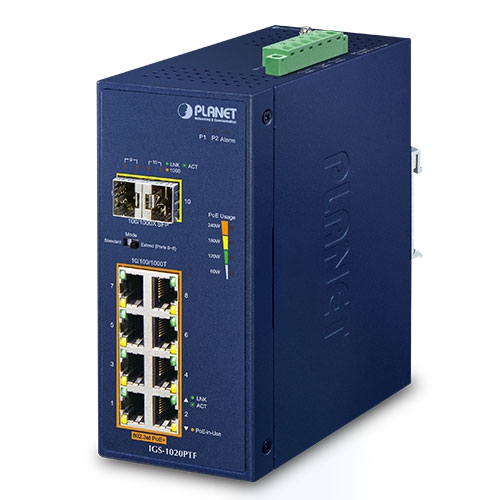 Switch: 8 x 10/100/1000BaseT(X) PoE+, 2 x 100/1000BaseX SFP -40 kuni 75°C, mittemanageeritav, 240W budget