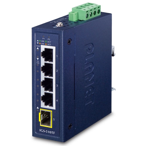 Switch: 4 x 10/100/1000T(X), 1x 100/1000 SFP, -40 kuni 75°C, mittemanageeritav, DIN