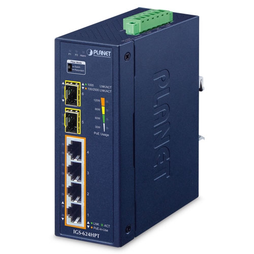 Switch: 4 x 10/100/1000BaseT(X) PoE+, 2 x 100/1000/2500BaseT(X), 1 x 100/1000X SFP -40 kuni 75°C, mittemanageeritav, 120W budget