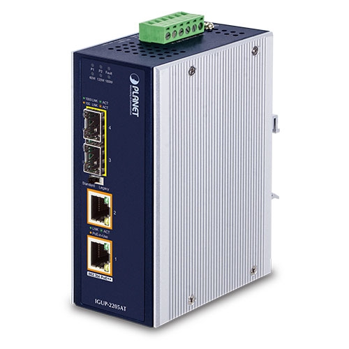 [IGUP-2205AT] Tööstuslik PoE++ FO konverter: 2 x 10/100/1000Base-T <> 2 x 100/1000 SFP, -40 to 75 ºC
