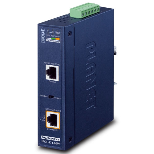 Tööstuslik PoE++ injector: 1 x 100M/1G/2.5G/5GBASE-T, IP30, -40 to 75 ºC, kuni 60W