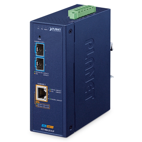 [IXT-900-2X1UP] Industrial 2-Port 10G SFP+ + 1-Port 10GBASE-T 802.3bt PoE++ Managed Media Converter