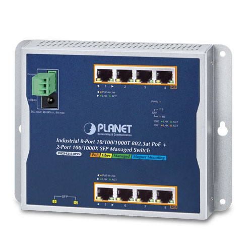 Industrial 8-Port 10/100/1000T + 2-Port 100/1000X SFP Wall-mount Managed Switch (-40~75 degrees C)