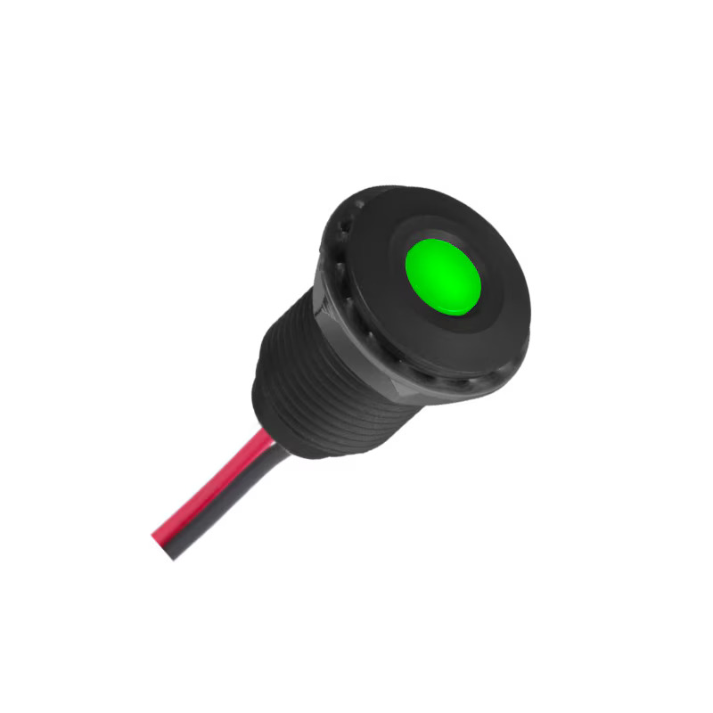 LED Panel Mount Indicator, Green, 2.2V, 10 mm, 20 mA, IP67