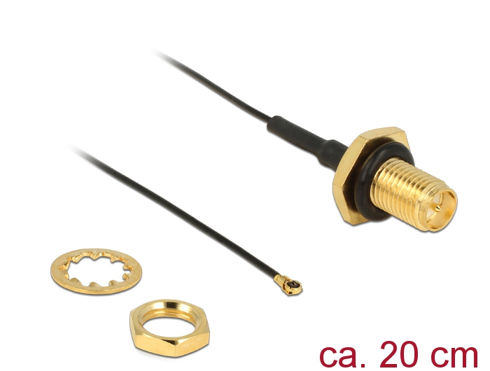 Üleminek antennile RP-SMA - MHF 4 0.81, 20cm, 9mm keermega, pritsmekindel