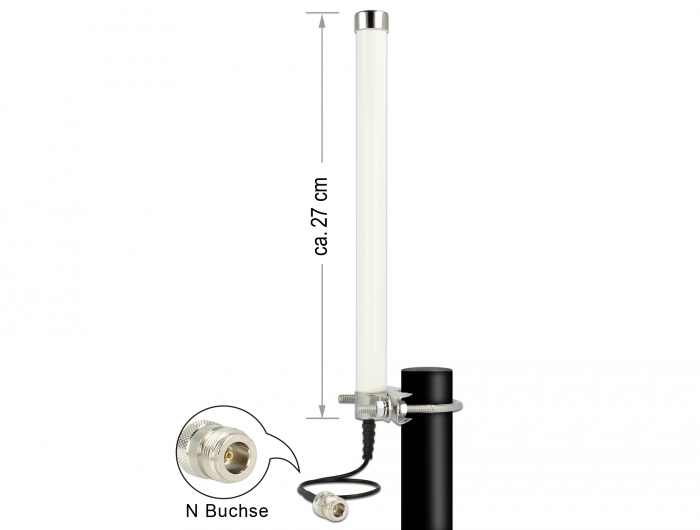 Delock LTE / GSM / UMTS Antenna N jack 2 - 6,5 dBi 27 cm omnidirectional fixed pole mount white outdoor