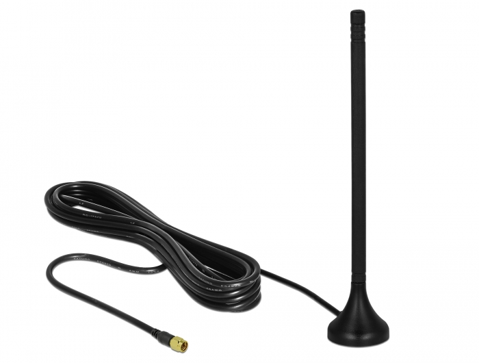 Delock LTE Antenna SMA plug 3 - 5 dBi 12.5 cm fixed omnidirectional with magnetic base and connection cable RG-174 A/U 3 m outdoor black