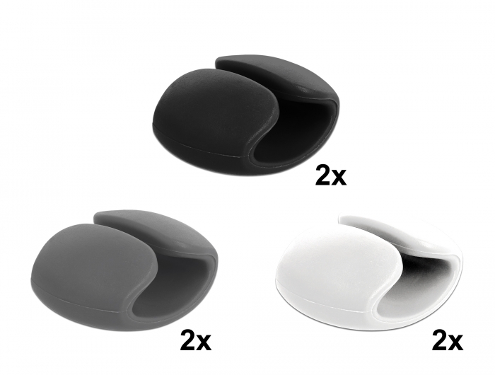 Juhtme hoidik 3-le kaablile (6tk), isekleepuv, must/valge/hall