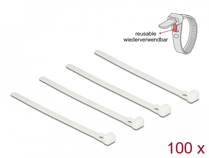 Kaablisidemed 150 x 7.5mm, valged, taaskasutatavad (100tk)