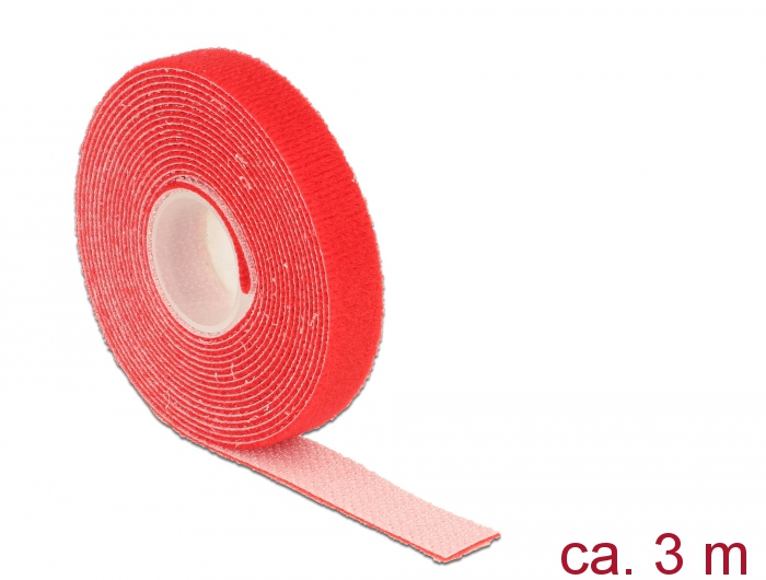 Delock Hook-and-loop fasteners L 3 m x W 13 mm roll red