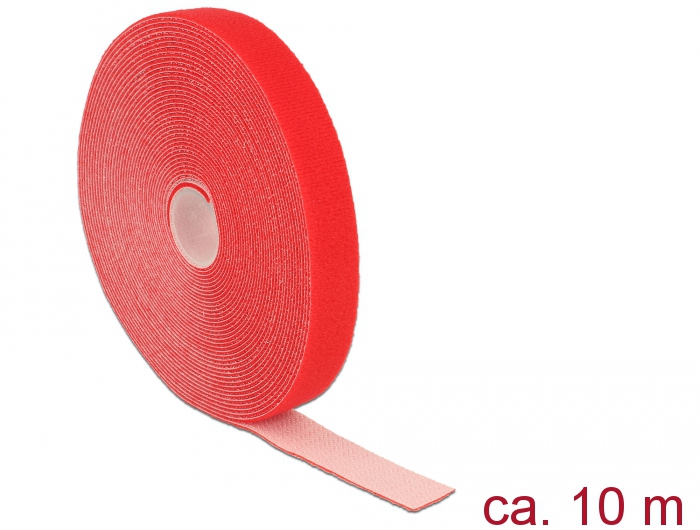[18724] Takjapael rullis 20mm x 10.0m HOOK and LOOP, punane
