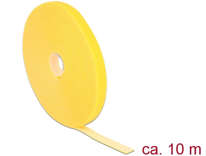 Takjapael rullis 13mm x 10.0m HOOK and LOOP, kollane