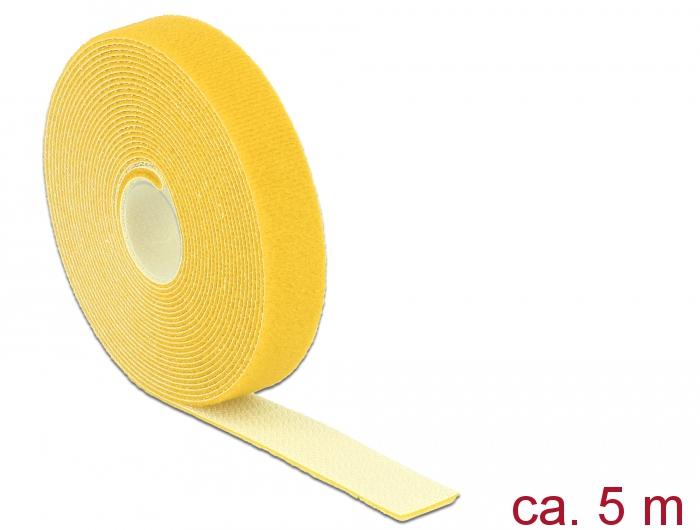 Takjapael rullis 20mm x 5.0m HOOK and LOOP, kollane