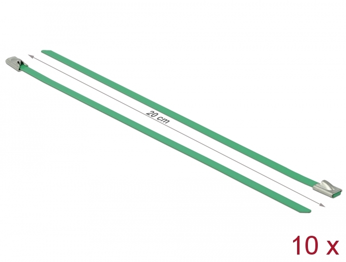 Delock Stainless Steel Cable Ties L 200 x W 4.6 mm green 10 pieces