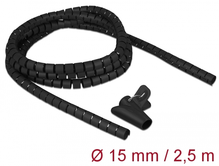 Juhtmete korrastaja plastikust 2.5m koos sidujaga, 15mm, must