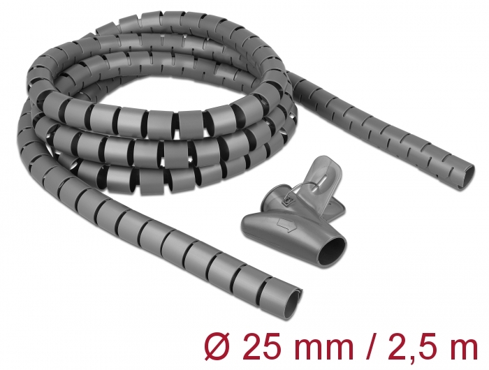 Juhtmete korrastaja plastikust 2.5m koos sidujaga, 25mm, hall