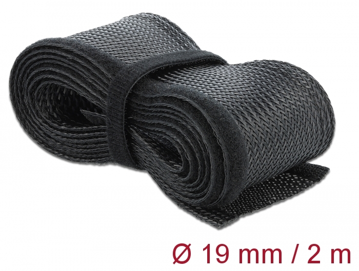 Kaablirüüs 19mm, must, 2.0m polüester, sukk, takjapaelaga