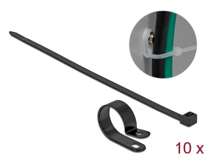 Delock Mounting Clamp 25.4 mm with Cable Tie L 300 x W 7.2 mm black