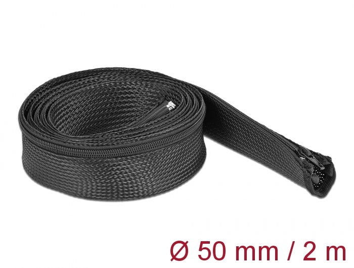 Delock Braided Sleeve with zip fastener heat-resistant 2 m x 50 mm black