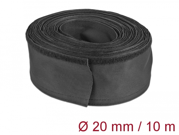 Kaablirüüs 20mm, must, 10.0m polüester, kuumakindel, takjapaelaga