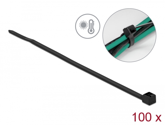 Kaablisidemed 100 × 2.5mm mustad, kuumakindlad kuni 131°, 94V-2 (100tk)