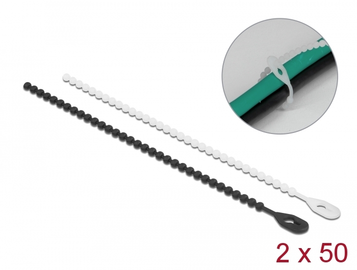 [19507] Delock Beaded Cable Tie reusable L 180 x W 3.6 mm 100 pieces