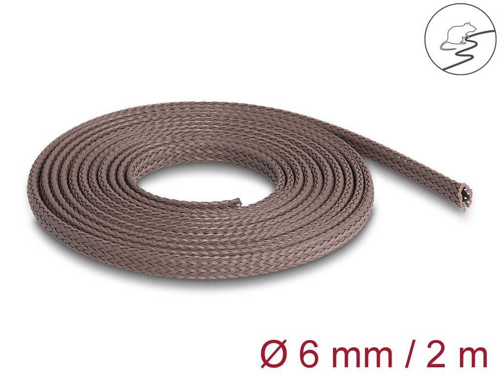 [20897] Delock Braided Sleeve rodent resistant stretchable 2 m x 6 mm brown