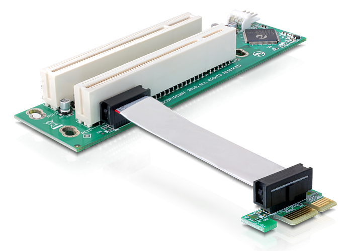 [41341] Riserkaart: PCIe x1, 2 x PCI paindkaabliga 9cm, vasakpoolne sisend