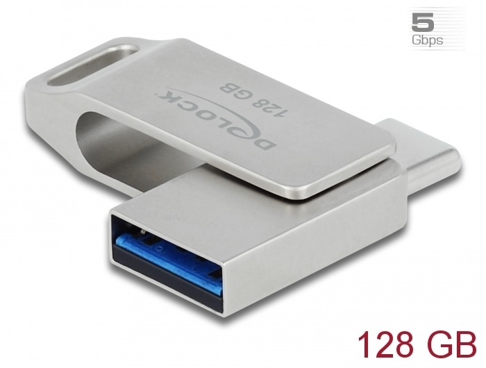 [54076] Mälupulk USB-C / USB-A 3.2 128 GB, metallist korpus, hõbedane