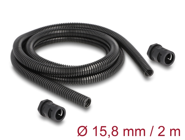 Painduv kaablikaitsetoru 15.8mm x 2m, lisaks 2x kaabli läbiviik PG11, must