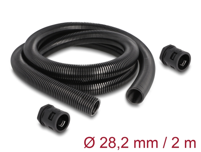 Painduv kaablikaitsetoru 28.5mm x 2m, lisaks 2x kaabli läbiviik PG21, must