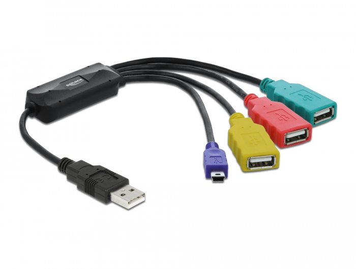 USB 2.0 hub: 4 porti: 3 USB A (F) + Mini B (M), 0.35m kaablitega