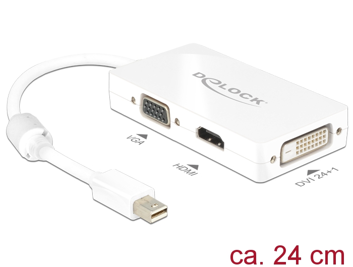 Üleminek Mini DisplayPort (M) - HDMI (F), VGA (F), DVI (F) 2K@60Hz 0.24m, valge