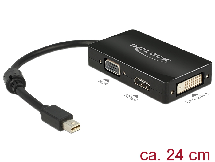 Üleminek Mini DisplayPort (M) - HDMI (F), VGA (F), DVI (F) 2K@60Hz 0.24m, must