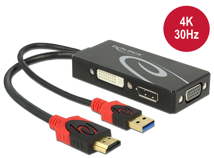 Konverter HDMI (M) + USB 2.0 (M) - DVI-I, VGA, Displayport (F), must