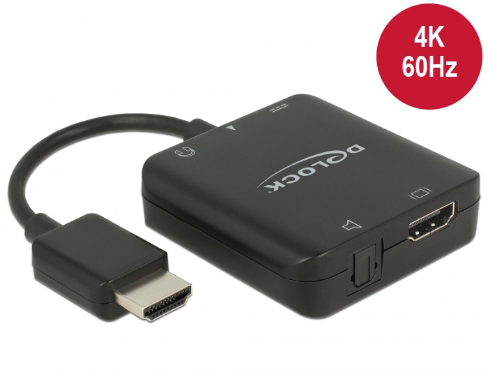 [63276] Konverter HDMI (M) - HDMI (F) + Toslink ja 3.5mm heli väljund, usb toide, 4K@60 Hz (heli eraldaja hdmi-st)