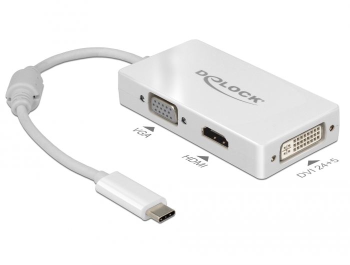 [63924] Konverter USB-C (M) - VGA / HDMI / DVI, töötab ka Thunderbolt 3´es ja töötab ka Mac´idega, valge