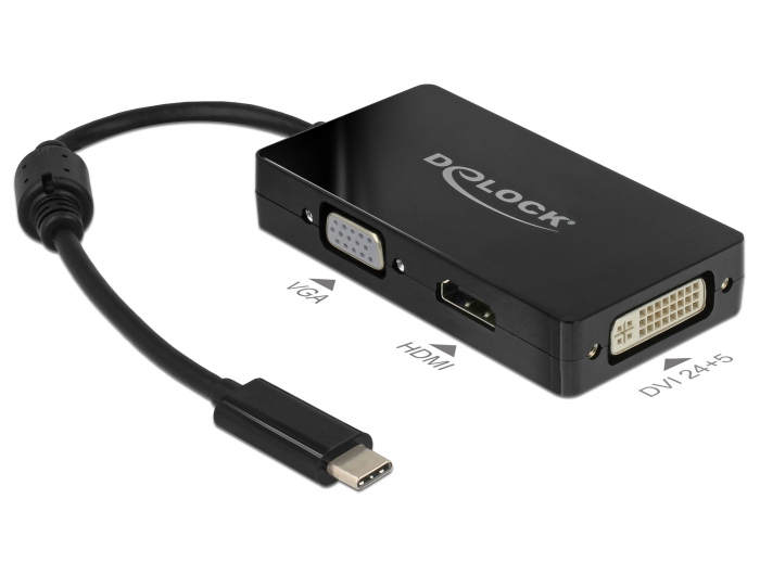 [63925] Konverter USB-C (M) - VGA / HDMI / DVI, sobib ka thunderbolt 3´ga, must
