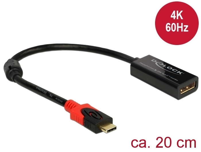 Üleminek DisplayPort (F) - USB-C (M) sobib USB-C sisendiga monitorile 4k@60Hz