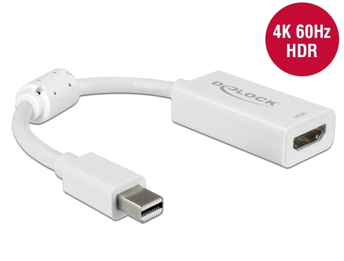 Üleminek Mini DisplayPort (M) - HDMI (F), 4K@60Hz, DP 1.4, HDR, Passive, valge